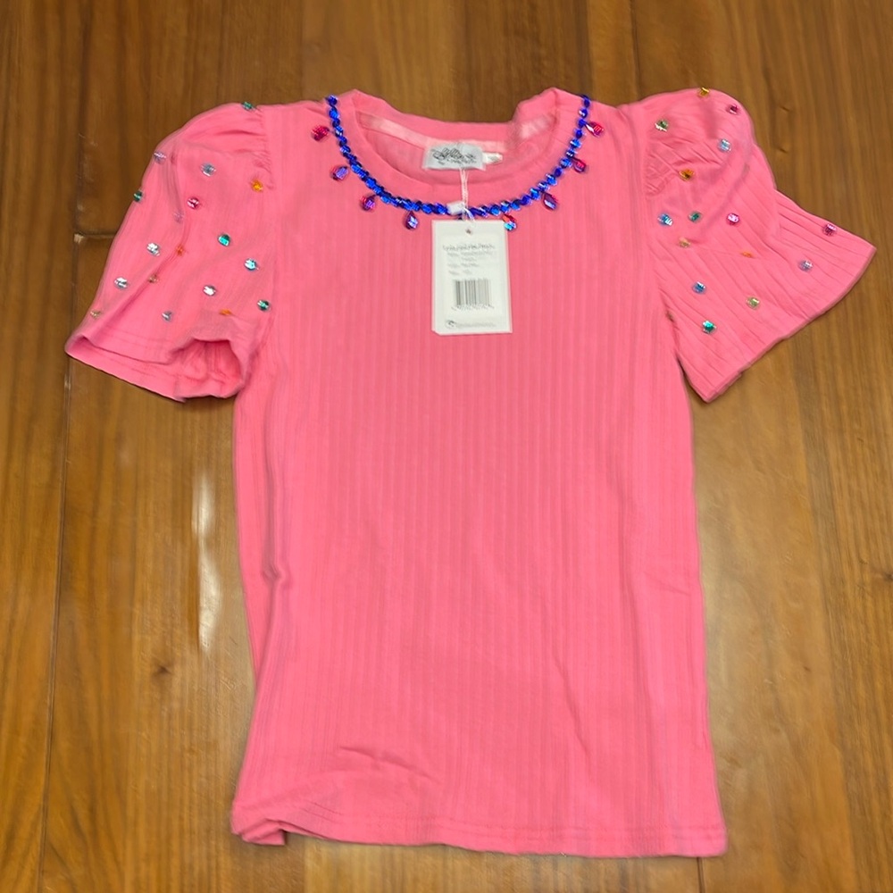 NWT Lola and the boys GEMS QUEEN PUFF SHIRT pink rhinestones size 10